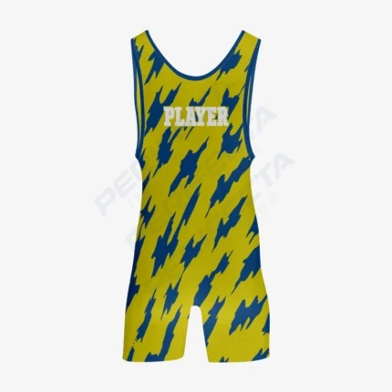 Alternative view of Custom Wrestling Gear – Yellow/Blue Singlet for Champions