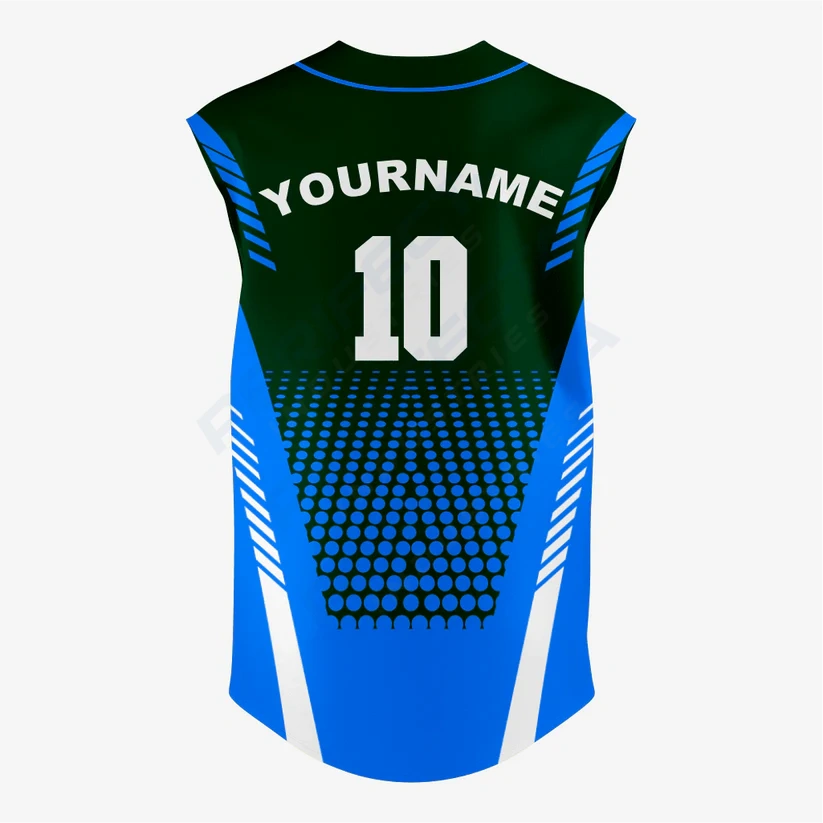 Custom Blue/Dark Green Sleeveless Full Button Softball Jersey – Men/Women - Image 2