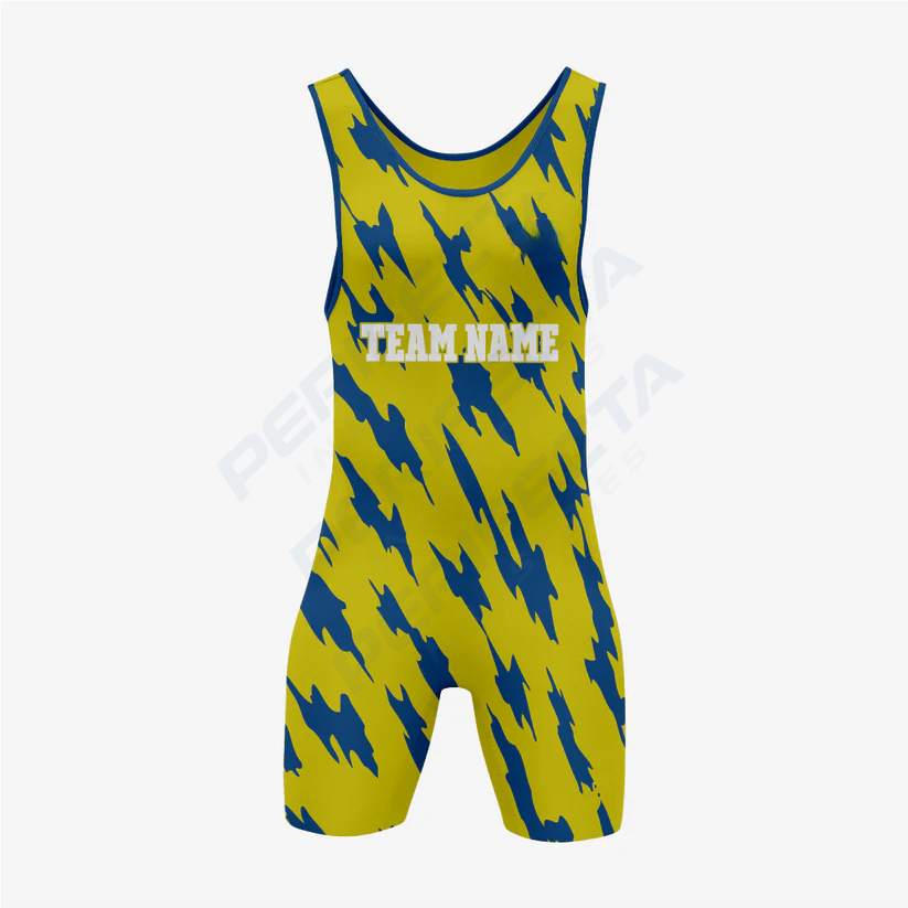 Custom Wrestling Gear – Yellow/Blue Singlet for Champions