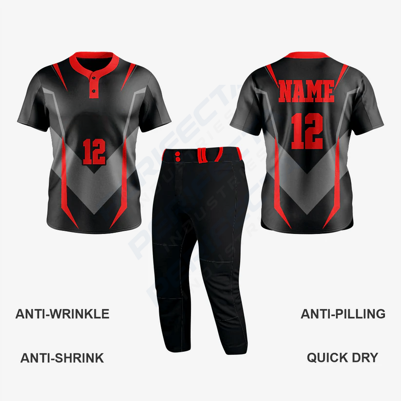 Custom Red/Black Softball 2-Button Jersey for Men/Women - Image 3