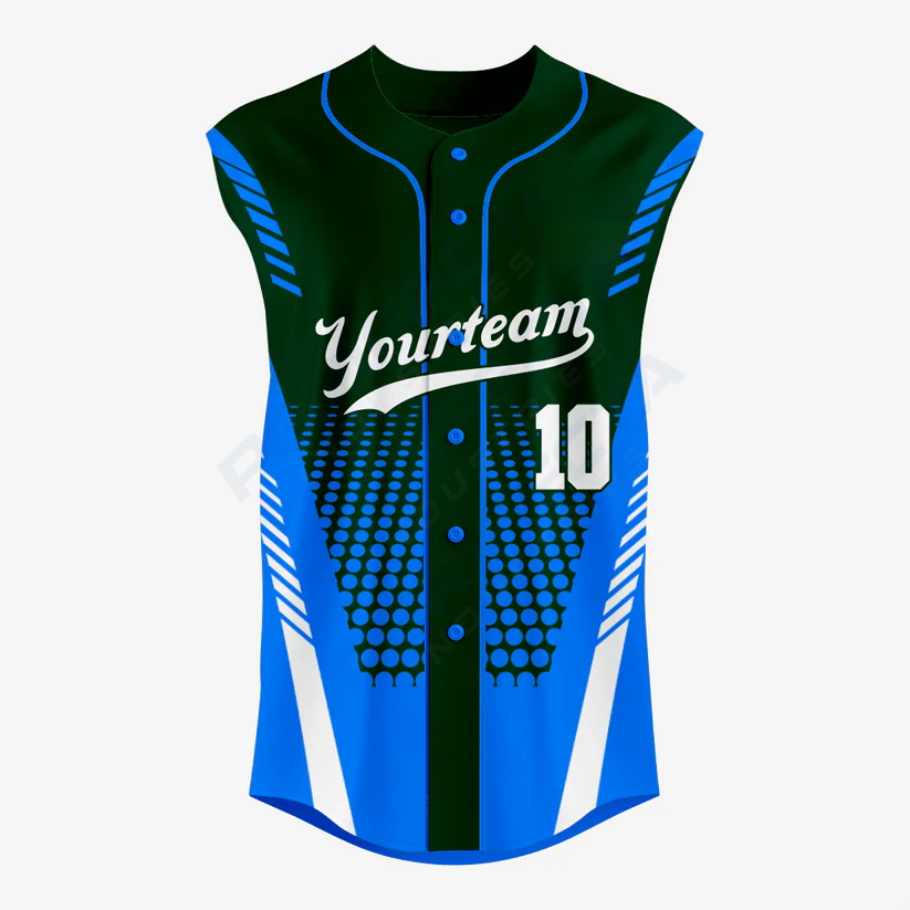 Custom Blue/Dark Green Sleeveless Full Button Softball Jersey – Men/Women