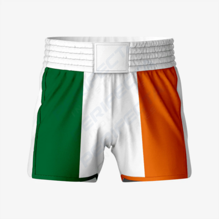 Custom Wrestling Fighting Shorts in White/Orange/Green