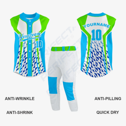 Alternative view of Custom Turquoise/Green Sleeveless Full Button Softball Jersey – Pro Fit